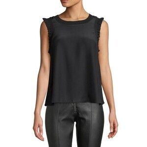 Ophelia Roe Ruffle Trim Silky Tank Top Black Women’s Size Medium NWT’s